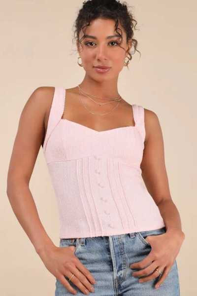 Lulus Calanthe Light Pink Pointelle Knit Button-front Tank Top