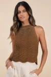 Lulus Calee Brown Pierced Knit Sleeveless Sweater Top