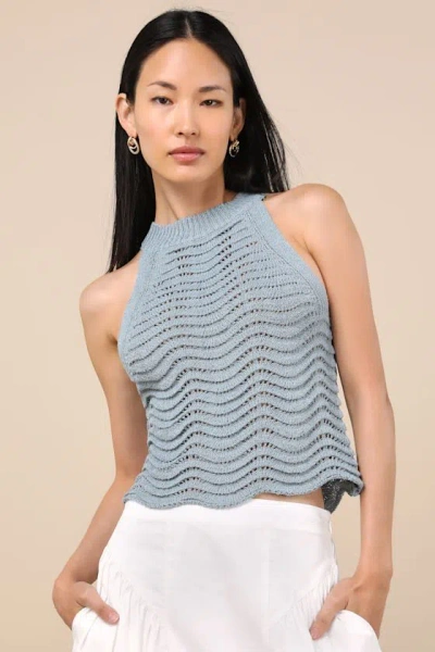 Lulus Calee Slate Blue Pierced Knit Sleeveless Sweater Top