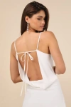 Lulus Caleigh Ivory Satin Backless Slip Midi Dress