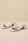 Lulus Calendre Beige Woven Buckle Low Heel Slide Sandals In Beige