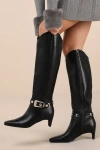Lulus Calgarie Black Buckle Knee-high Boots In Black