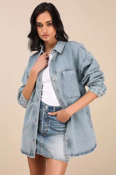 Lulus Callahan Light Wash Denim Oversized Shacket In Blue