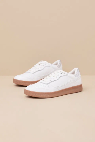 Lulus Callam White And Silver Color Block Lace-up Sneakers