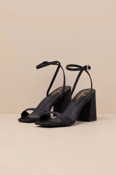 Lulus Callerie Black Rhinestone Ankle Strap High Heel Sandals