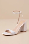Lulus Callerie White Rhinestone Ankle Strap High Heel Sandals In White