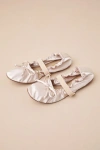 Lulus Callinda Champagne Satin Bow Ballet Flats In Champagne