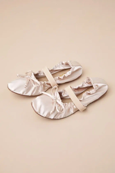 Lulus Callinda Champagne Satin Bow Ballet Flats