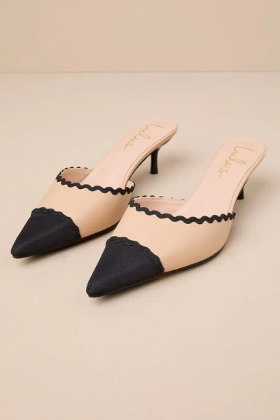 Lulus Calton Light Nude And Black Pointed-toe Mules Pumps