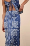 Lulus Calypso Blue Banadana Print Satin Midi Skirt In Blue