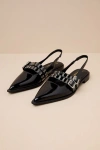 Lulus Cambell Black Patent Studded Buckle Slingback Flats In Black