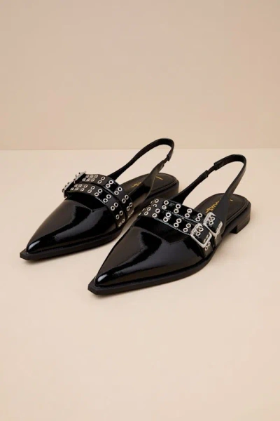 Lulus Cambell Black Patent Studded Buckle Slingback Flats