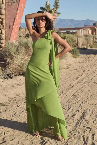 Lulus Camellia Bright Green One-shoulder Bow Maxi Dress