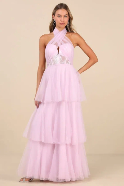 Lulus Camie Light Pink Tulle Sequin Bustier Maxi Dress