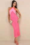 Lulus Cancun Calling Pink Multi Crochet Halter Midi Sweater Dress In Pink
