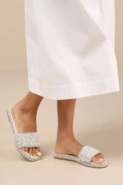 Lulus Capricia Ivory Pearl Rhinestone Slide Sandals