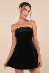 Lulus Captivating Admiration Black Velvet Strapless Mini Dress In Black