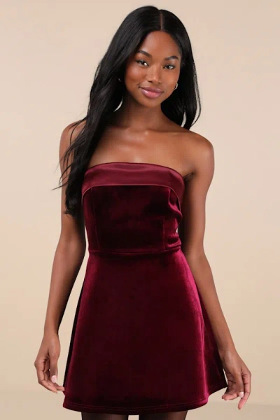 Lulus Captivating Admiration Burgundy Velvet Strapless Mini Dress
