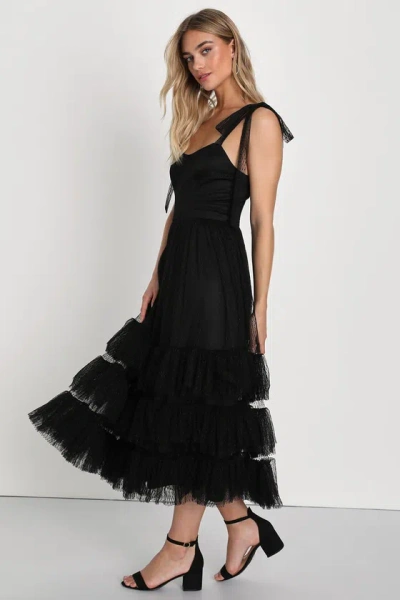 Lulus Captivating Aesthetic Black Mesh Swiss Dot Tie-strap Midi Dress