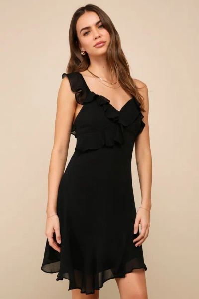 Lulus Captivating Always Black Ruffled Asymmetrical Mini Dress
