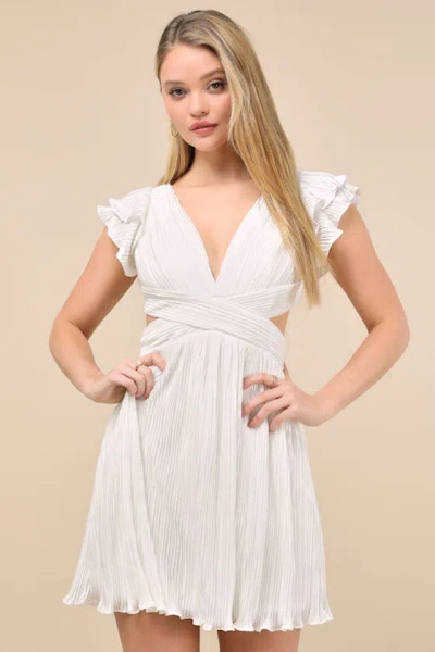 Lulus Captivating Delight White Plisse Satin Lace-up Mini Dress