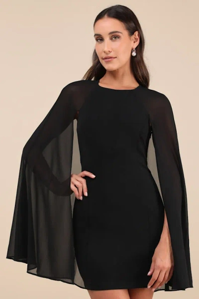 Lulus Captivating Drama Black Cape Sleeve Mini Dress