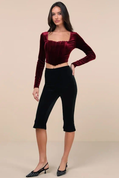 Lulus Captivating Poise Black Velvet High-rise Capri Pants