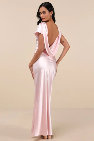 Lulus Captivating Presence Blush Pink Satin Cowl Back Maxi Dress