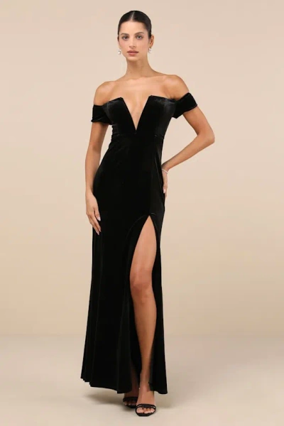 Lulus Captivating Silhouette Black Velvet Off-the-shoulder Maxi Dress