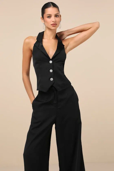 Lulus Captivating Sophistication Black Halter Vest Jumpsuit