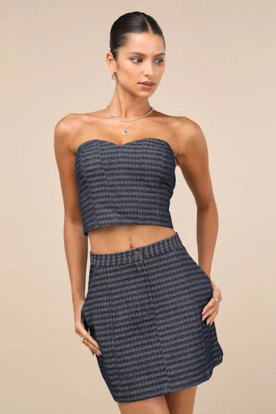 Lulus Carefree Fantasy Navy Blue Tweed High-rise Mini Skirt
