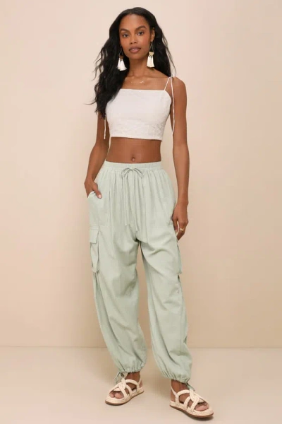 Lulus Carefree Perfection Sage Green High-rise Cargo Jogger Pants
