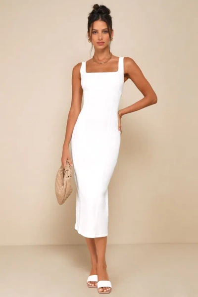Lulus Carefree Style White Denim Bodycon Midi Dress