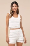 Lulus Carefree Weekend Ivory Pointelle Knit Two-piece Lounge Set In Ivory
