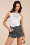 Lulus Caria Dark Grey Sequin High-rise Micro Shorts In Dark Grey