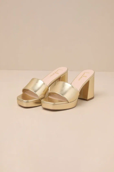 Lulus Carington Gold High Heel Slide Sandals