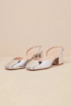 Lulus Carlson Silver Patent Slingback Low Heel Pumps In Silver
