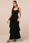 Lulus Carlynda Black Tiered Bustier Maxi Dress In Black