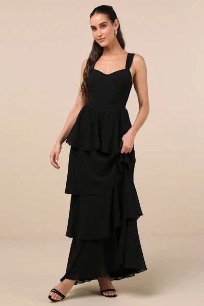Lulus Carlynda Black Tiered Bustier Maxi Dress