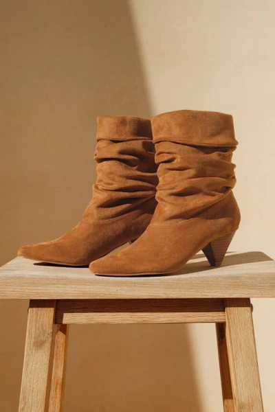 Lulus Carrie Tan Suede Slouchy Mid-calf Boots In Multi