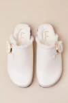Lulus Carrina Bone Faux Fur Buckle Mule Slides In White