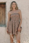 Lulus Carson Brown Geometric Print Smocked Mini Dress In Brown