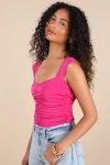 Lulus Carsten Hot Pink Ruched Cutout Tank Top