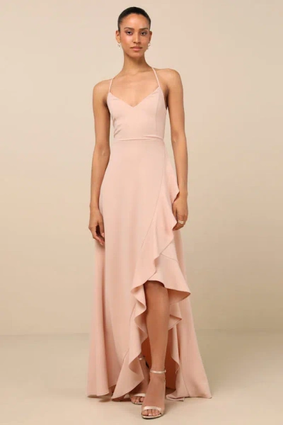 Lulus Caryl Light Blush Ruffled Tulip High-low Maxi Dress In Pink