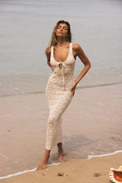 Lulus Cassis Beige Crochet Tie-front Maxi Swim Cover-up