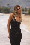 Lulus Cassis Black Crochet Tie-front Maxi Swim Cover-up In Black