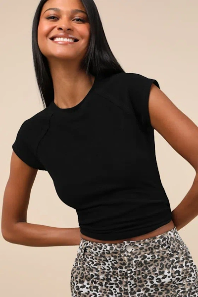 Lulus Casual Composure Black Raglan Sleeve Crew Neck Tee