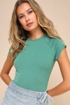 Lulus Casual Composure Green Raglan Sleeve Crew Neck Tee In Green