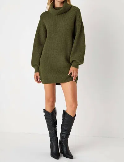 Lulus Casual Coziness Olive Green Waffle Knit Cowl Neck Sweater Dress