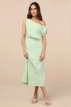 Lulus Casual Enchantment Mint Green Linen Off-the-shoulder Midi Dress In Mint Green